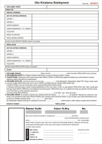 Araç Kiralama Sözleşmesi - A4 Ebat - Tek Renk Baskılı - Senetli Model