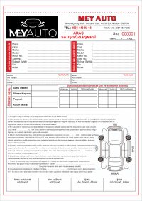 Araç Satış Sözleşmesi - İki Renk Baskılı A4 Ebat - 2 Nüshalı - Seri Numaralı