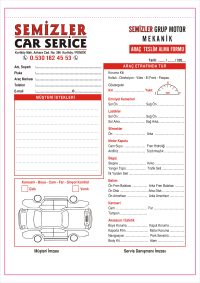 Araç Servis Teslim Alma Formu - A4 Ebat - 2 Renk Baskılı