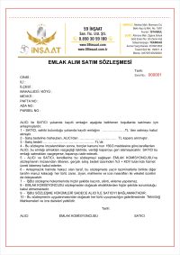 Emlak Alım Satım Sözleşmesi - 2 Nüsha - 2 Renk Baskılı Örnek