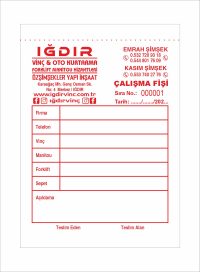 İş Makinası Çalışma Fişi - A6 Ebat - 2 Nüshalı - Tek Renk Baskılı