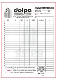 Ölçülü Sipariş Alım Fişi - A4 Ebat - Kopyasız - Tek Renk Baskılı