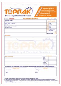 Servis Formu - A4 Ebat - 2 Nüshalı - Seri Numaralı - 2 Renk Baskılı (turuncu-siyah)