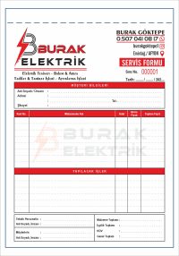 Servis Formu - A5 Ebat - 2 Nüshalı - Seri Numaralı - 2 Renk Baskılı (kırmızı-siyah)