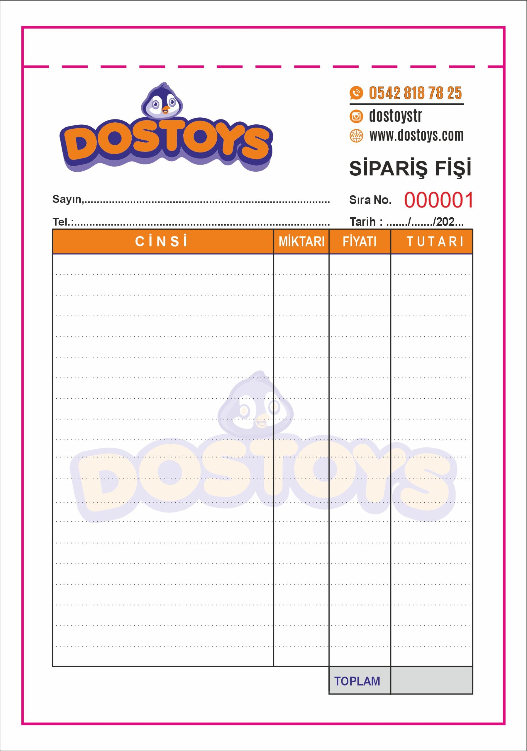 siparis fisi A5 3 renk baskili ornek