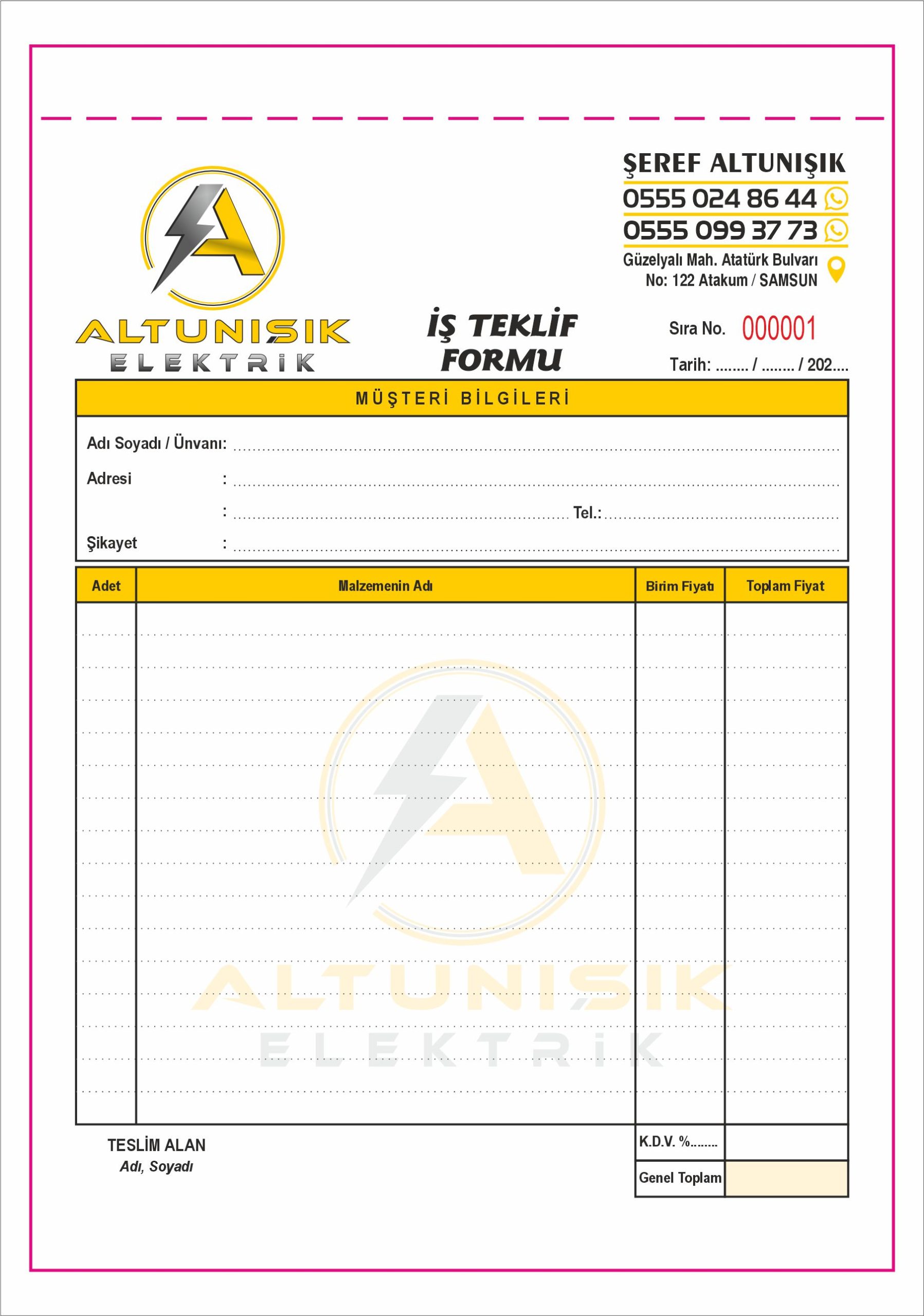 siparis fisi a5 2 renkk