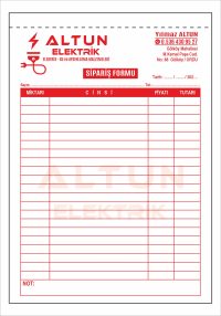 Sipariş Fişi - A5 Ebat - Kopyasız Tek Nüsha - Seri Numaralı