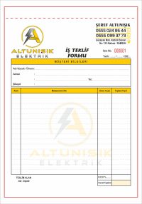 Teklif Formu - A5 Ebat - 2 Nüshalı - 2 Renk Baskılı (sarı-siyah)