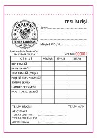 Teslim Fişi - A6 Ebat - 2 Nüshalı - Tek Renk Baskılı