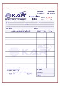 Veresiye Fişi - A5 Ebat - 2 Nüshalı - Tek Renk Baskılı - Seri Numaralı