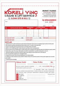 Vinç Kiralama Sözleşmesi - 2 Nüshalı - 2 Renk Baskılı